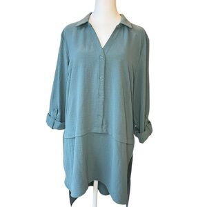 Daily Thread Tunic Top Womens SZ XL Roll-Tab Long Sleeve Button Up Sage Green